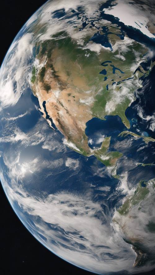 Uma visão em alta definição da Terra, conhecida como Mármore Azul, vista do espaço sideral sob condições de luz do dia.