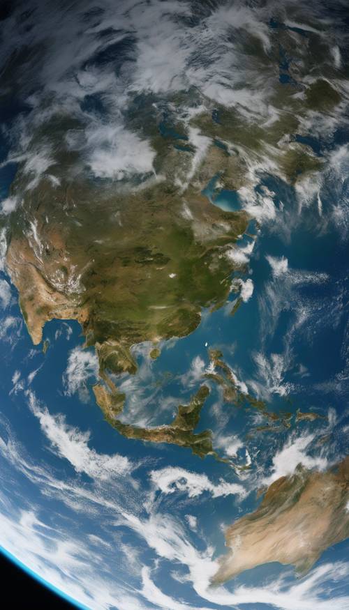 Крупный план Земли из космоса: континенты окутаны тьмой, и только океаны ярко отражают лазурно-голубое небо.