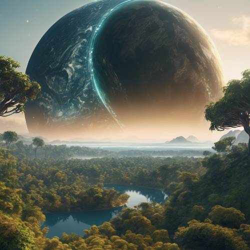 An earth-like exoplanet with a primitive civilization of forested landscapes and vast oceans.