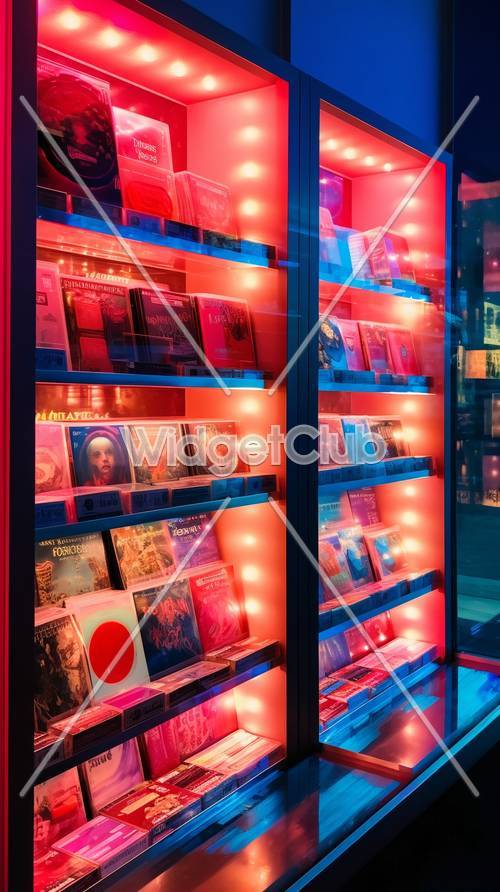 Libreria colorata illuminata al neon