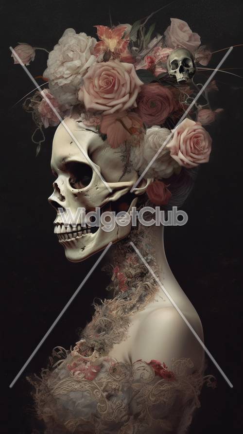 Beautiful Skull and Flowers Art