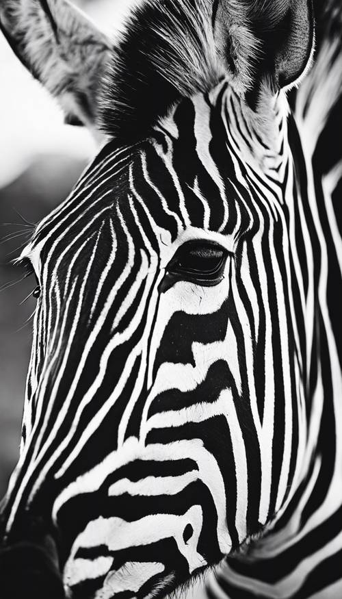 A close-up of the dramatic black and white stripes of a zebra in daylight.