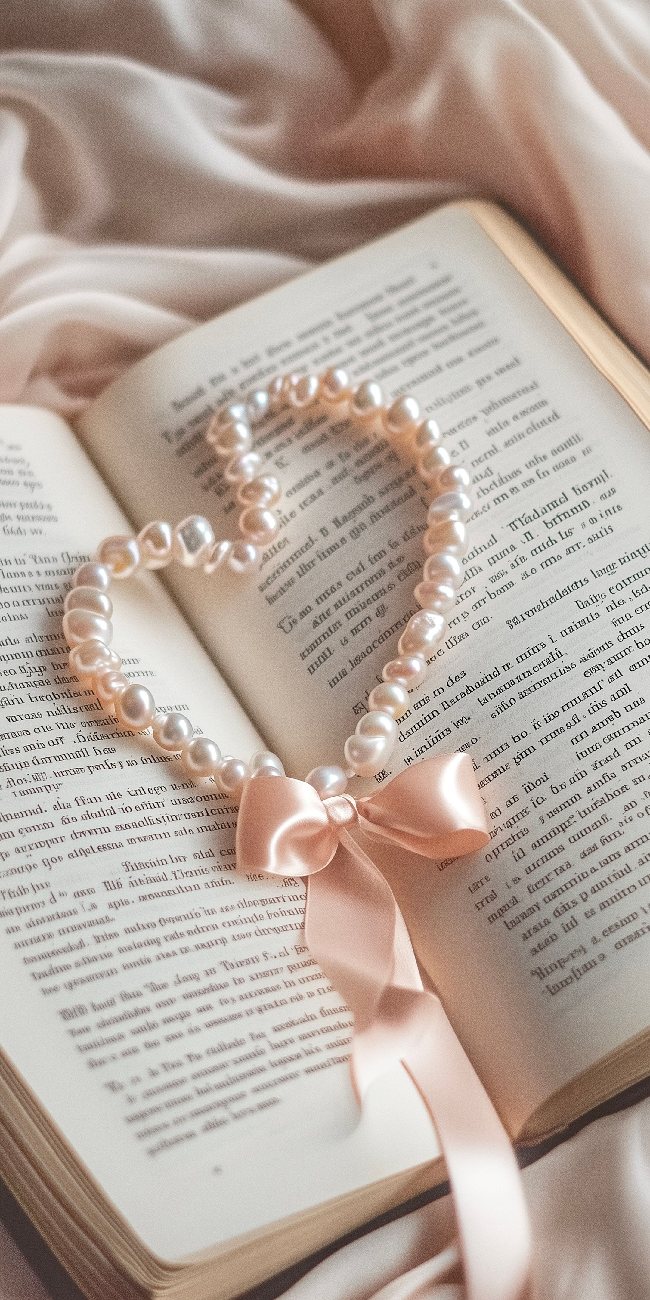 Pearl Necklace on Open Book Love Heart Shaped Ფონი[1c8de3ff6d4e49409498]