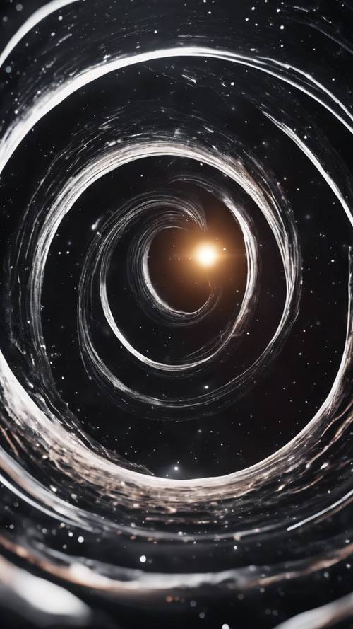 一个巨大的黑洞主宰着黑色的空间。