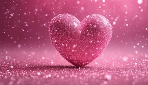 Piccole particelle di glitter rosa che formano una forma a cuore.