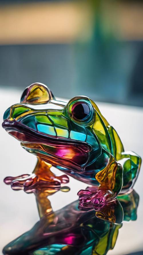 Una colorida escultura de vidrio inspirada en la forma caprichosa de una rana toro.