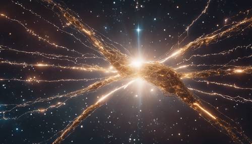 Los rayos radiantes de una estrella oscura, luchando con los cuerpos celestes vecinos cercanos en un tira y afloja cósmico.