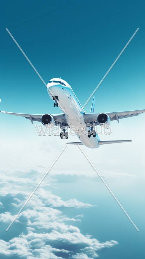 Soaring Airplane in Blue Sky Wallpaper[fdbf2de98e0e49bfb273]