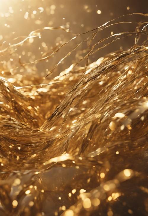 Fios sonhadores de ouro cintilante flutuando em um ambiente abstrato.