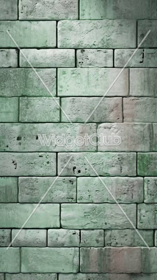Green and White Textured Brick Wall