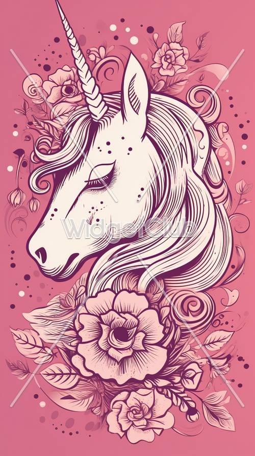 Magical Pink Unicorn with Flowers壁紙[f665be24a34c45928e0d]