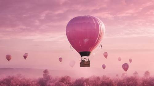 Afirmaciones positivas escritas en un globo aerostático rosa flotando en el cielo de la mañana.