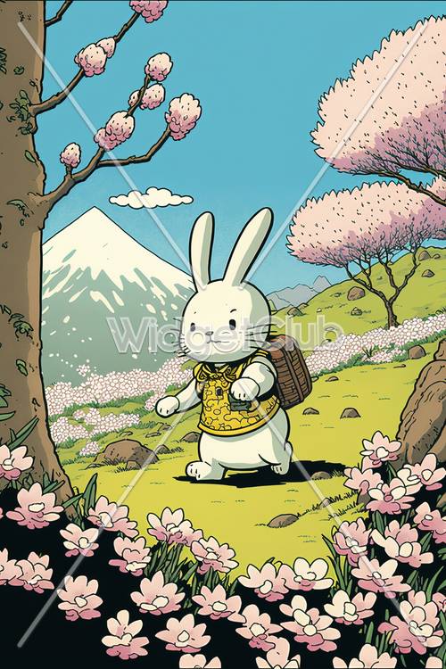 Cuộc phiêu lưu của chú thỏ hoạt hình dễ thương trong rừng hoa anh đào