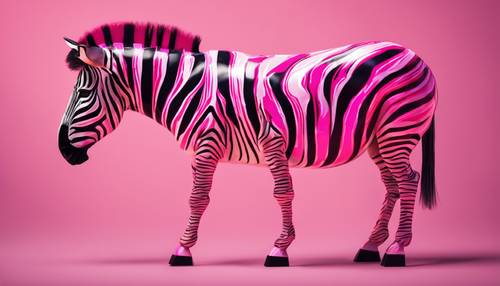 Một tác phẩm nghệ thuật kỹ thuật số trừu tượng về ngựa vằn màu hồng theo phong cách lập thể.