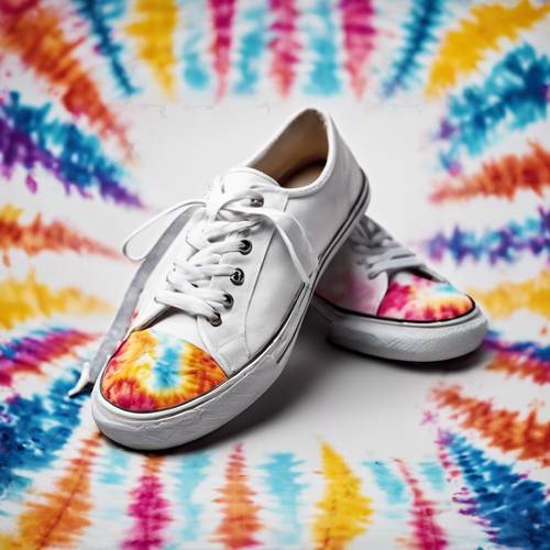 A white canvas sneakers transformed with bursts color with tie-dye design.