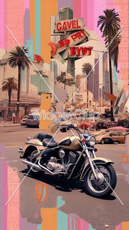 Motorcycle in Vibrant City Scene
