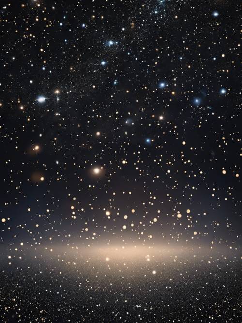 Uzakta parıldayan yıldız kümeleriyle dolu görkemli siyah bir alan.
