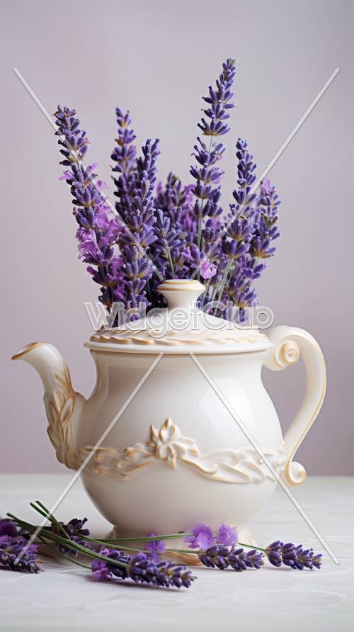 Elegant Teapot and Lavender Flowers
