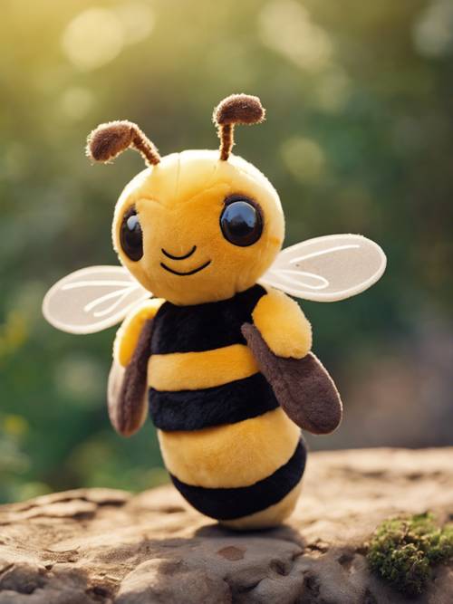 Um adorável brinquedo de pelúcia em forma de abelha, perfeito para o quarto de uma criança.