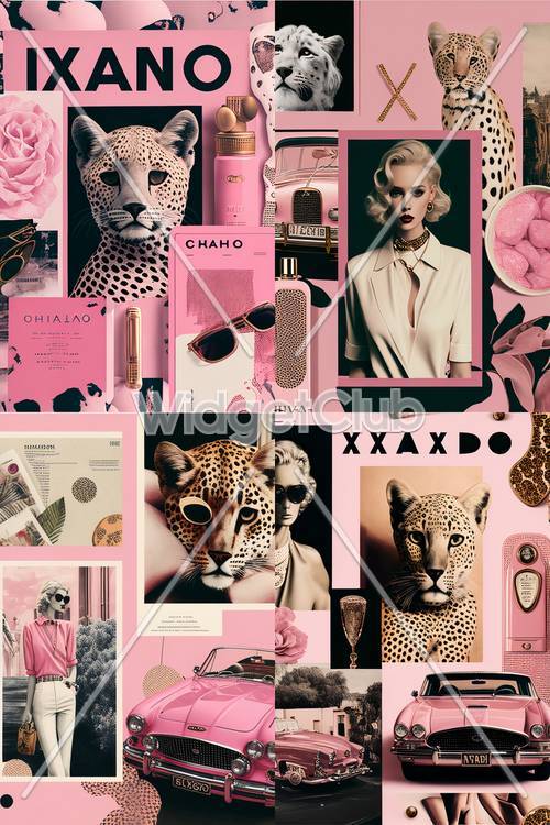 Colagem elegante com estampa rosa e leopardo