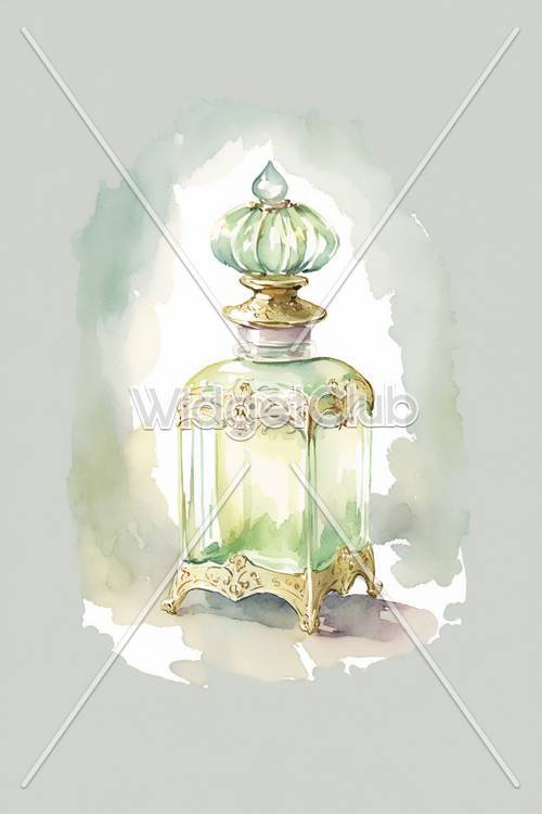 Arte elegante de la botella de perfume verde