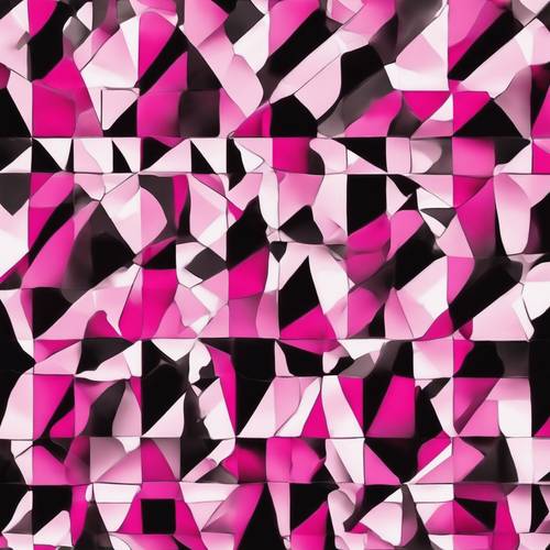Ein geometrisches abstraktes Gemälde in leuchtendem Pink und Schwarz.