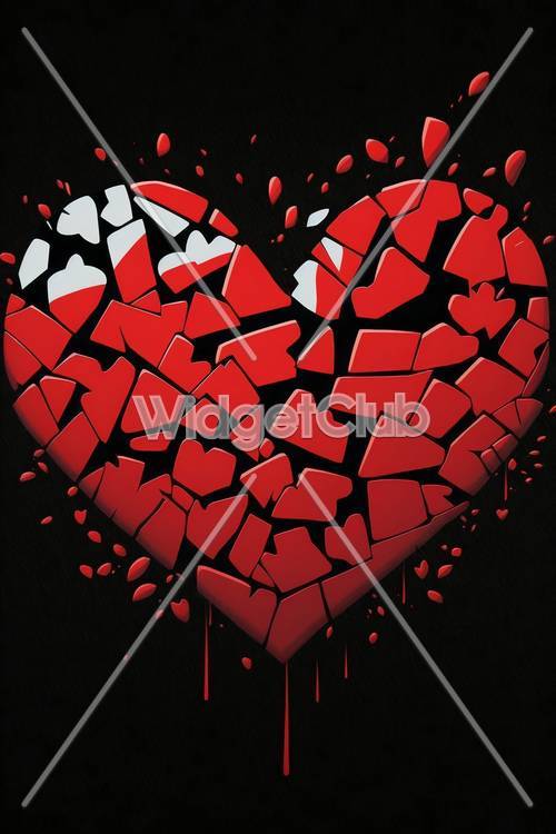 หัวใจที่แตกสลายเป็นสีแดงบนพื้นหลังสีดำ