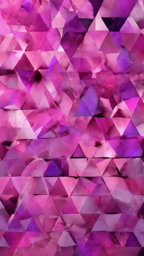 仅由粉色和紫色三角形组成的抽象艺术作品