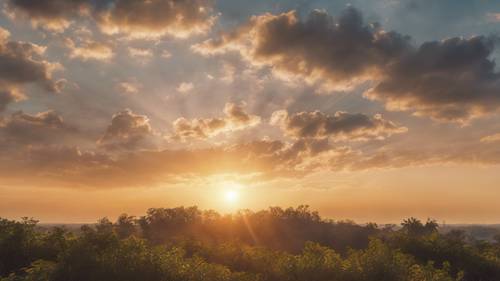 Un soleil matinal énergisant se levant à l&#39;horizon transmet le message suivant : « Il n&#39;y a jamais eu de nuit ni de problème qui aurait pu vaincre le lever du soleil ou l&#39;espoir ».