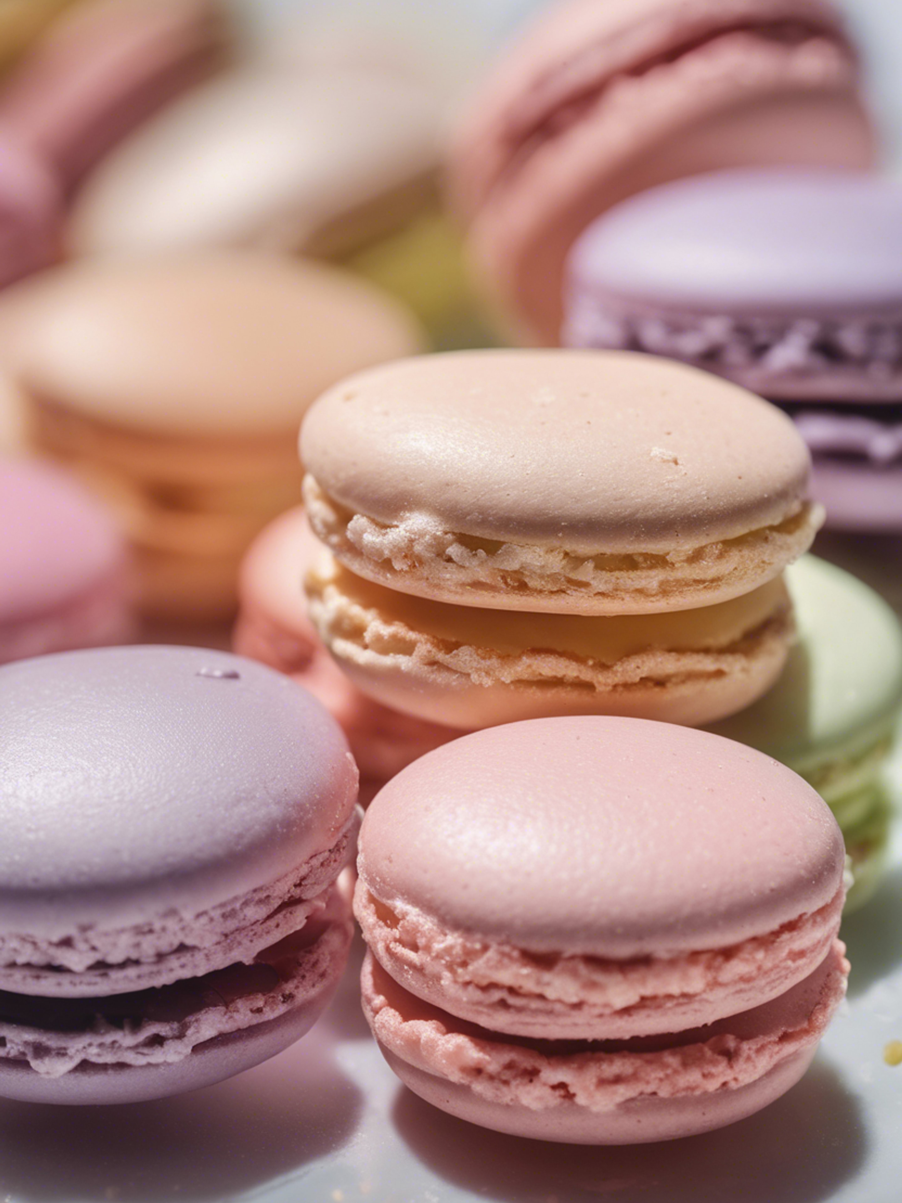 A close-up view of a cool pastel colored macaron making process. Tapeta na zeď[347d58695ee94000a1fc]