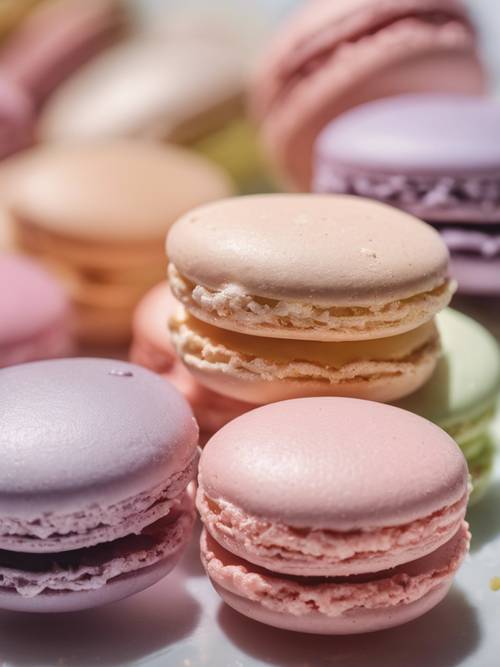 A close-up view of a cool pastel colored macaron making process.