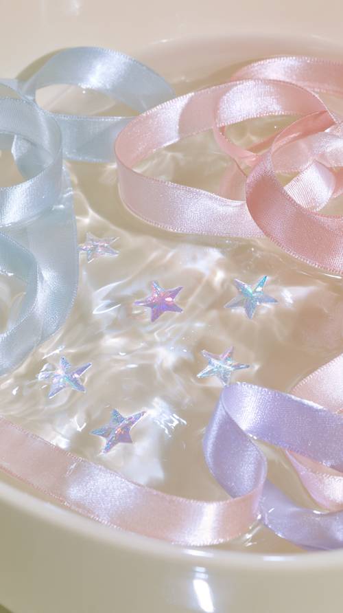 Colorful Ribbons and Stars Shimmering on Silk Wallpaper [f2cb44ea12b64852adaa]