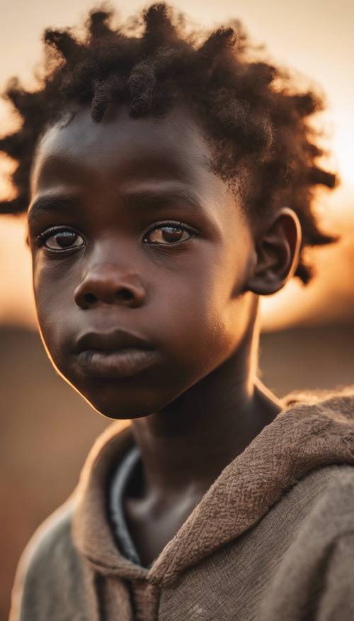 A sad African boy with bright black eyes against a sunset. ផ្ទាំង​រូបភាព [9805970c5a3a49e3b071]