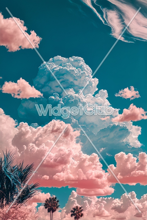 Fluffy Pink Clouds in a Teal Sky טפט[6fd77af153634cc1b888]