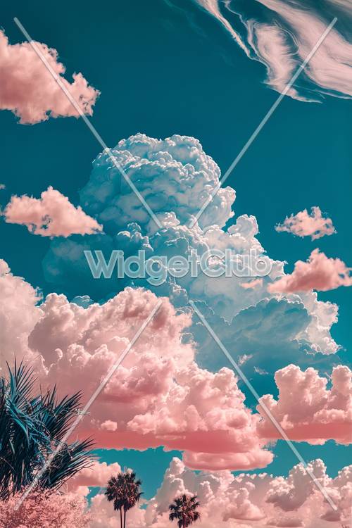 青色天空中蓬鬆的粉紅色雲彩