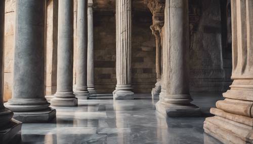 A narrow and tall gray marble column in an ancient architecture. Tapeta [9117fc5666874991a404]