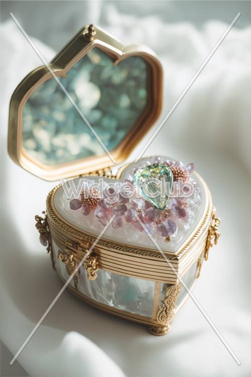 Elegante Schatzkiste mit funkelnden Edelsteinen und Juwelen in sanftem Licht