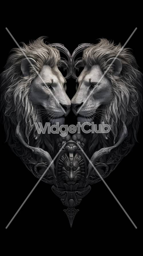 Majestic Twin Lions in Elegant Monochrome Design Tapeta [033a84ac390e4bc88c17]
