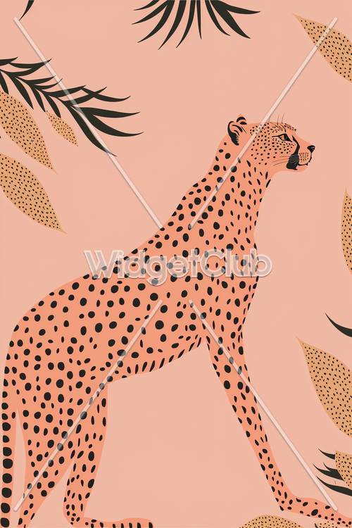 Cheerful Cheetah and Leaves Design