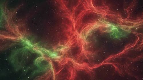 Simulated view of red and green auroras seen in abstract art form