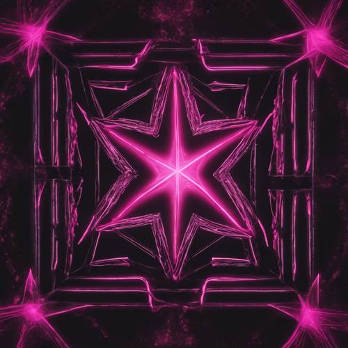 一颗粉红色的星形符号漂浮在黑暗的虚空中，这是抽象的表现形式。