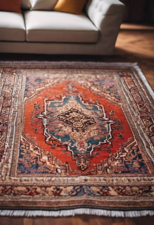 Un tapis persan coloré finement tissé avec un motif géométrique vintage