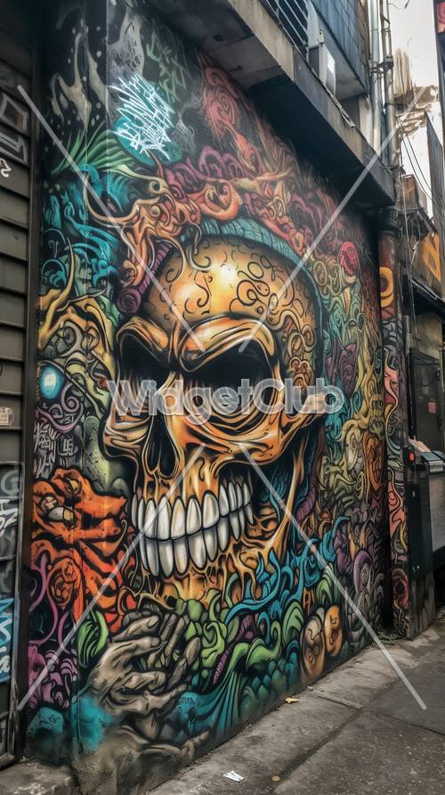 Colorful Skull Graffiti Art