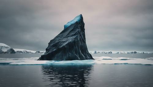 Tajemnicza czarna góra lodowa unosząca się w zimnym oceanie arktycznym.