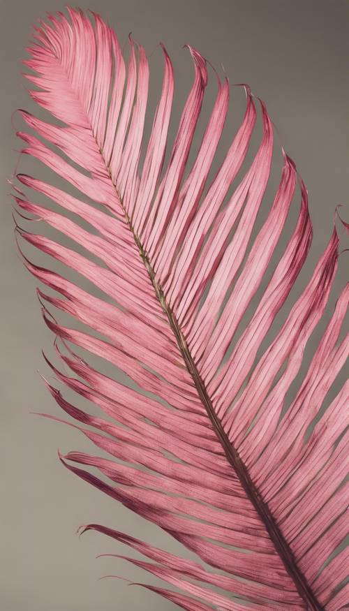 A Victorian botanical illustration of a pink palm leaf.