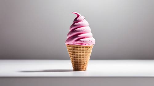 A minimalist pink ice cream cone against a stark white backdrop