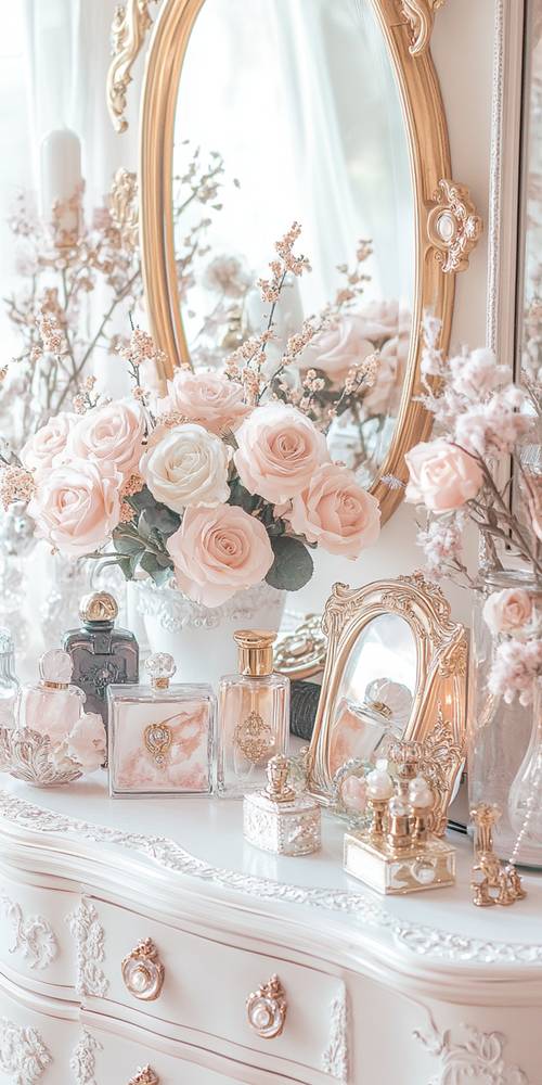 Elegant Pink Roses and Vintage Decor Items