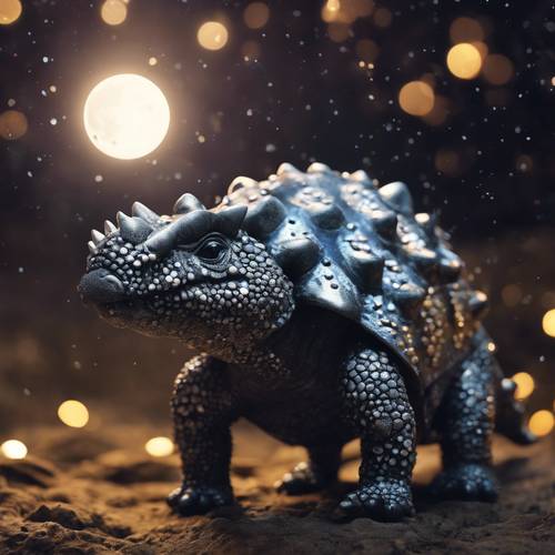 Un Ankylosaure avec une coquille ornée de paillettes, se prélassant au clair de lune.