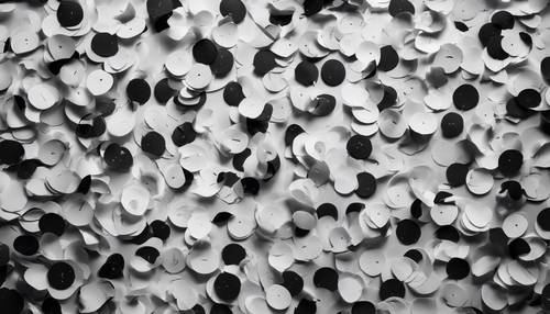 Artistic representation of black and white paper confetti spiralling in the air. Behang [49102cef382e4f5ca759]