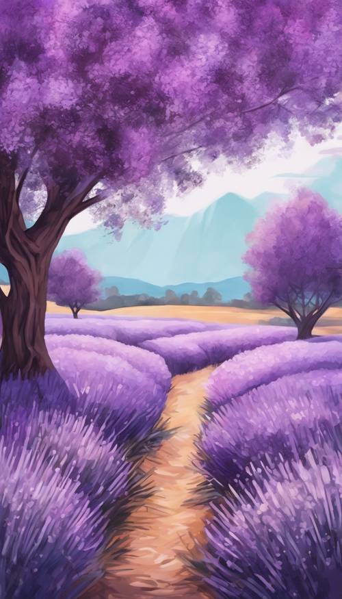 Abstract digital painting of lavender fields in a minimalist style.